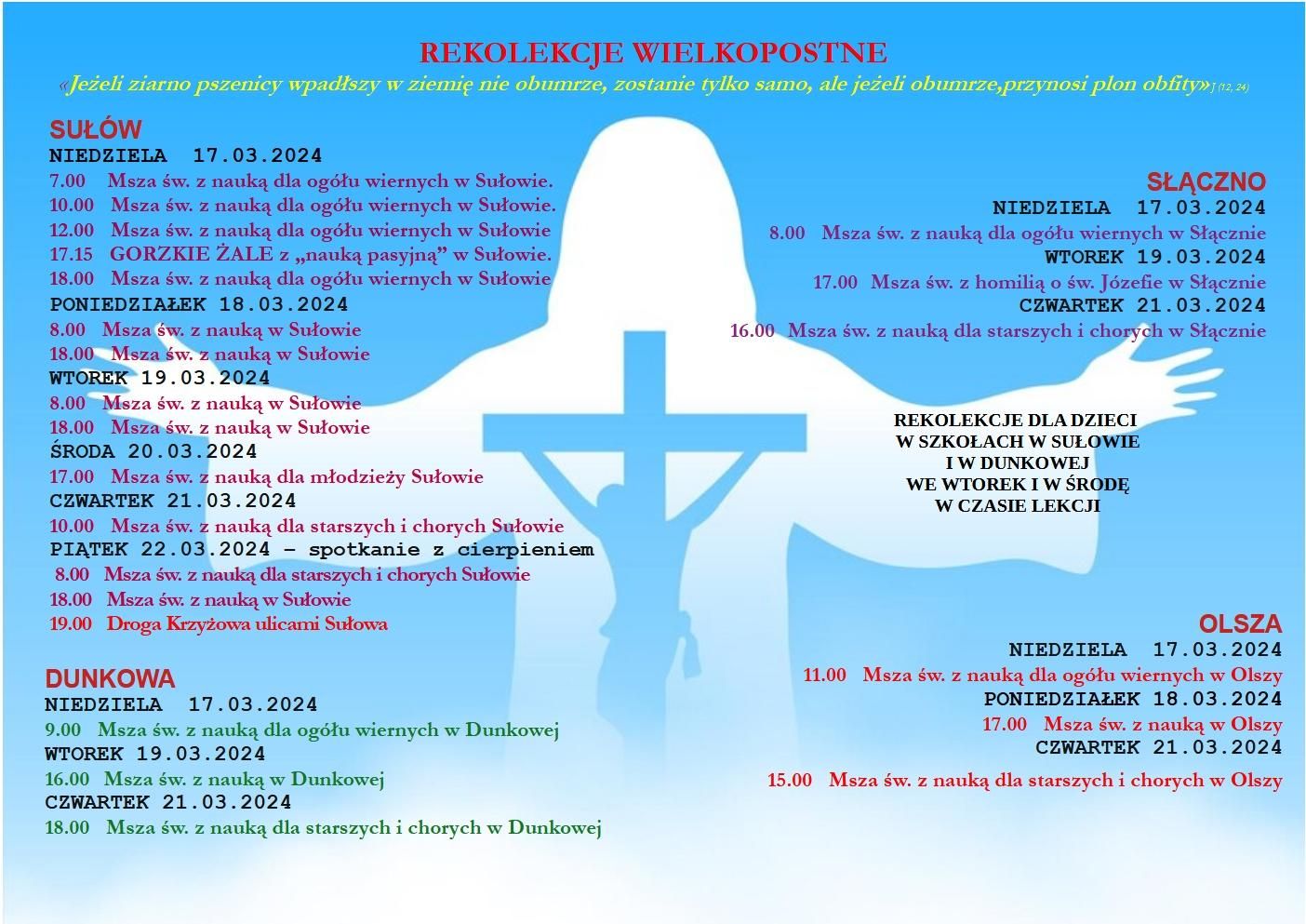 REKOLEKCJE – ROZKŁAD